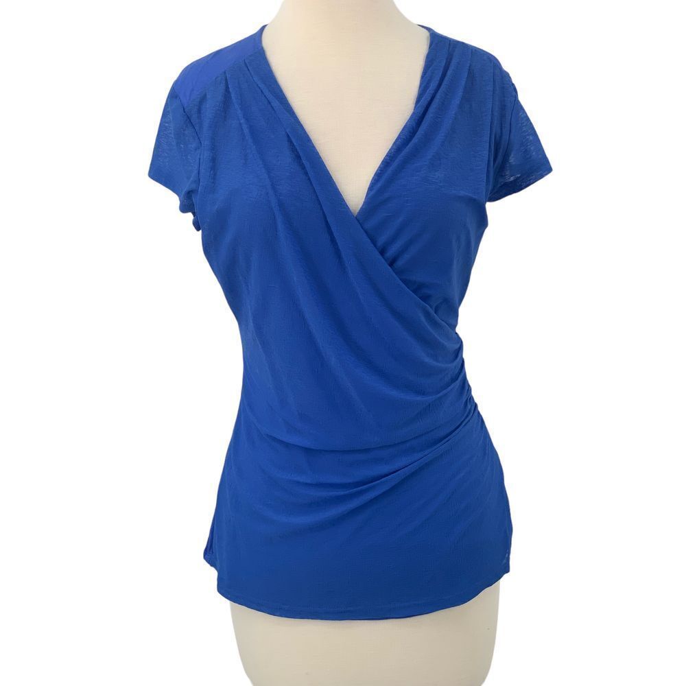 Laundry by Shelli Segal Cap Sleeve Faux Wrap Surplice Top Royal Blue Size Small‎